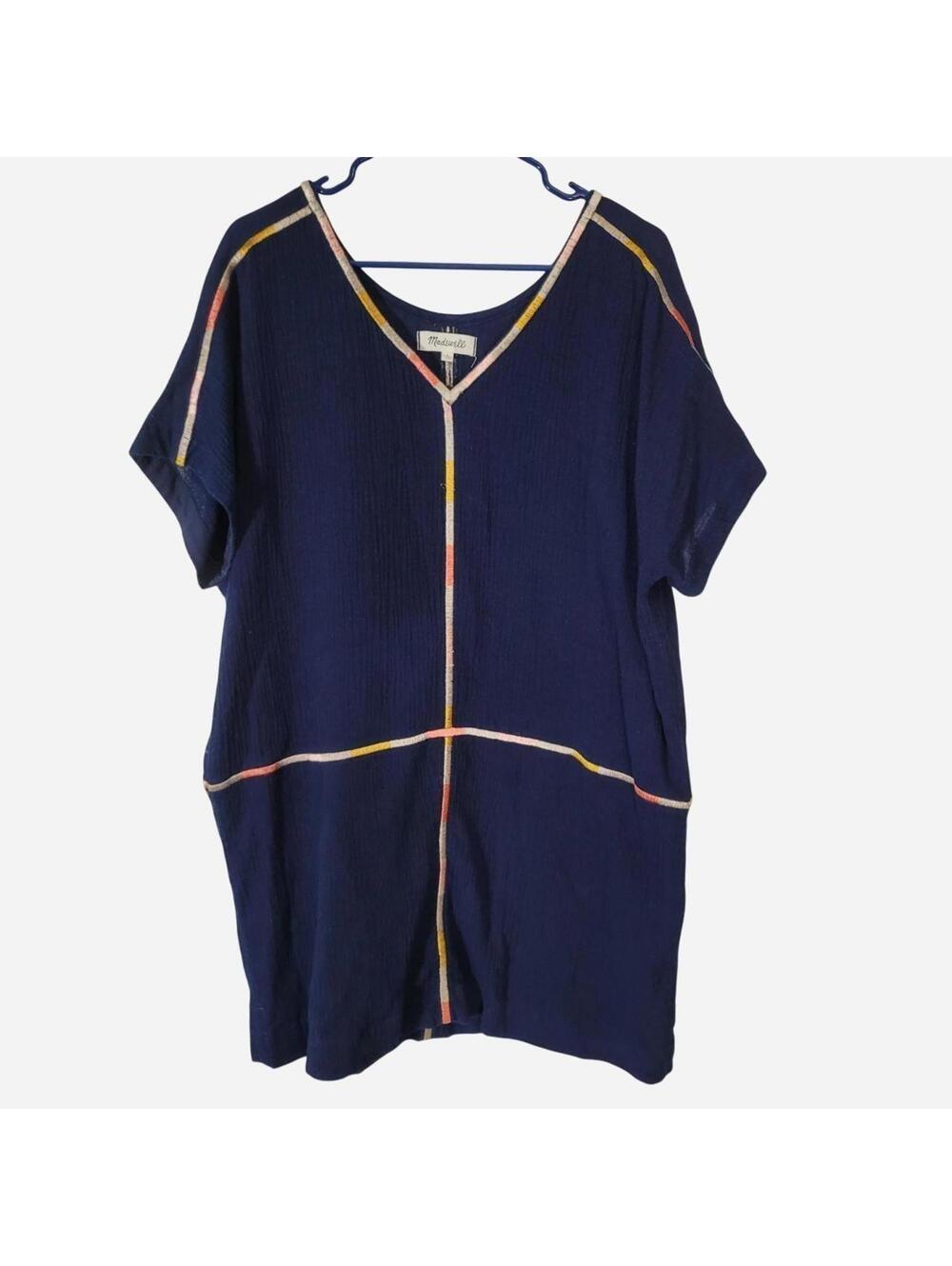 Madewell Isadora Embroidered Navy Cotton Dress V Neck Medium